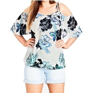 City Chic Womens Plus Size Tie Strap Cold Shoulder Top, Sake Floral L / 20
